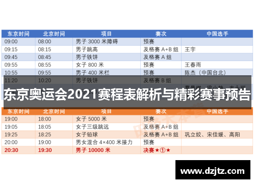 东京奥运会2021赛程表解析与精彩赛事预告